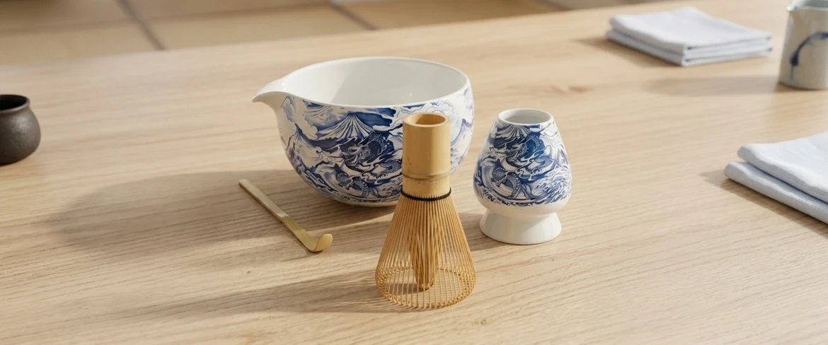 Matchawan Dragon, matcha whisk and whisk holder kusenaoshi