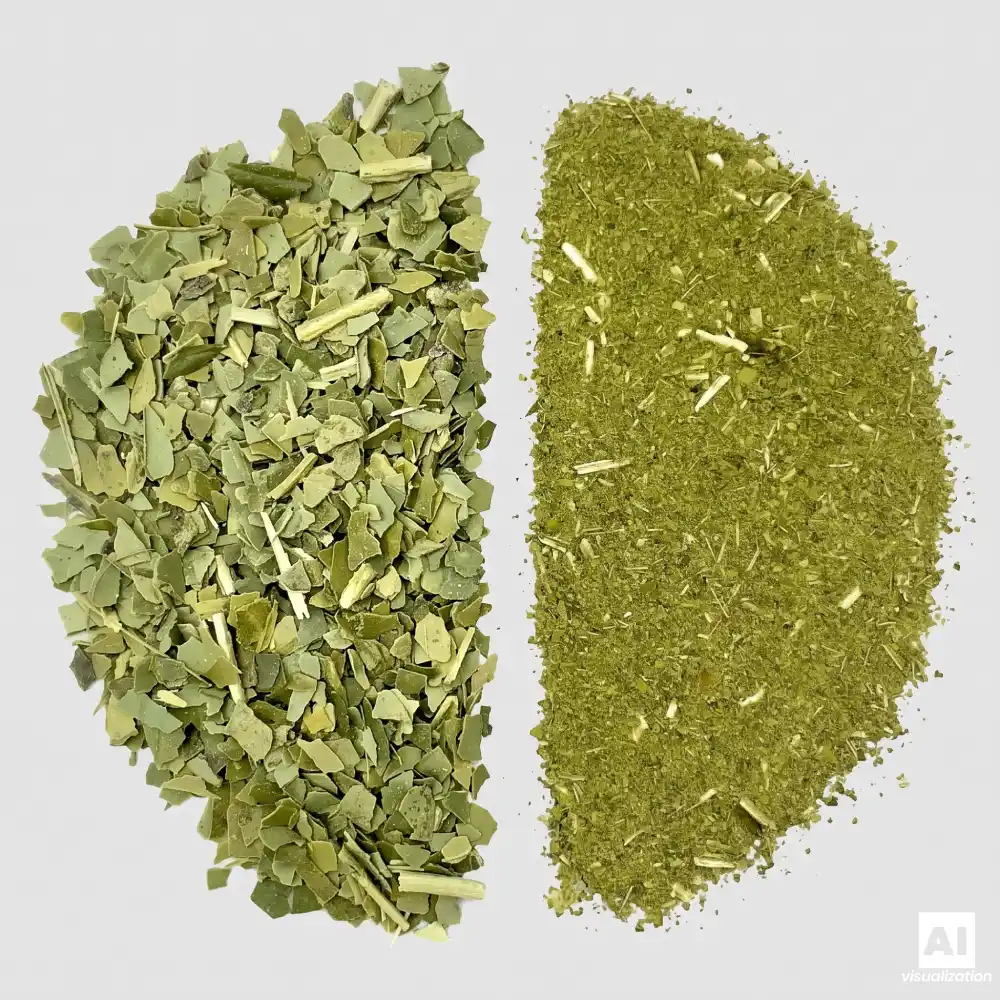 Comparison of green despalada yerba mate and finely ground chimarrão.