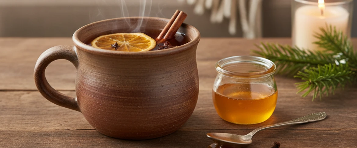 Cinnamon tea with honey and orange slice