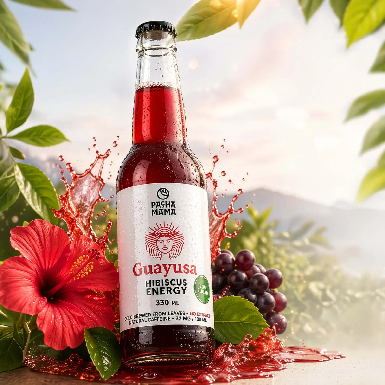 Guayusa Pachamama Cold Brew Hibiscus Energy drink in a bottle