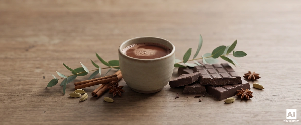 Chocolate drink made with ceremonial cocoa, spices and pieces of chocolate.
