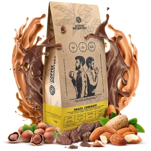 Bro Coffee Roastery Brazil Cerrado Premium coffee beans with almonds, chocolate and nuts.