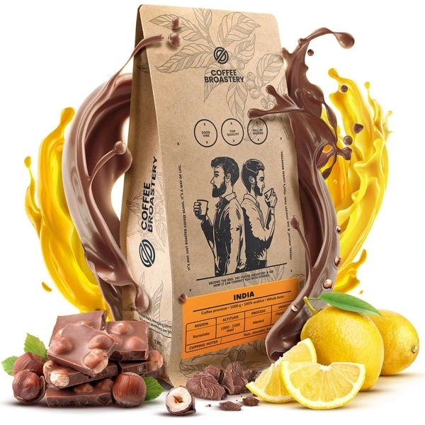 Bro Coffee Roastery India Karnataka Premium coffee beans with lemon, nuts and chocolate.
