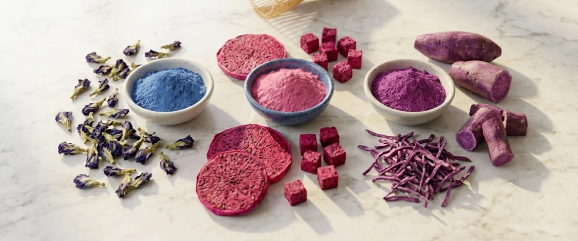 What is blue matcha made of and other versions? Clitoria ternatea, dragon fruit, purple sweet potato, and ube powder