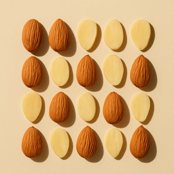What do almonds have? Natural almonds and almond flakes