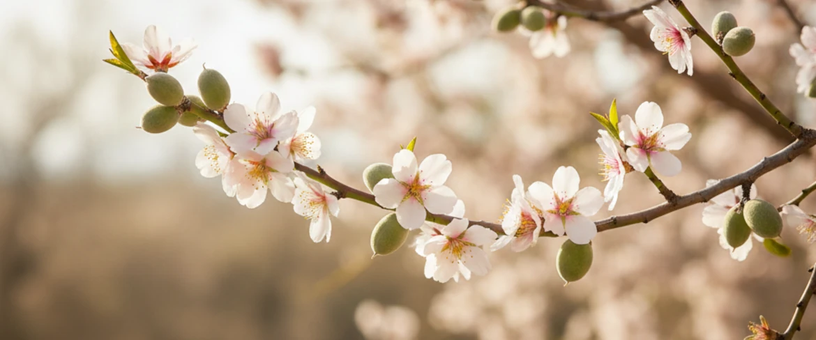 Where almonds grow – blooming almond tree