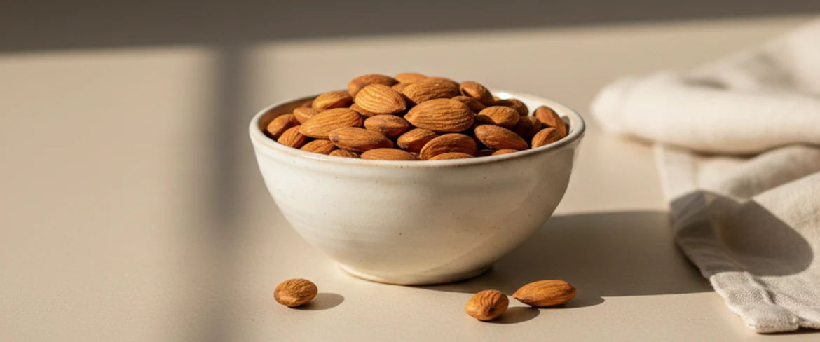 Are almonds allergenic? Natural almonds on a light background