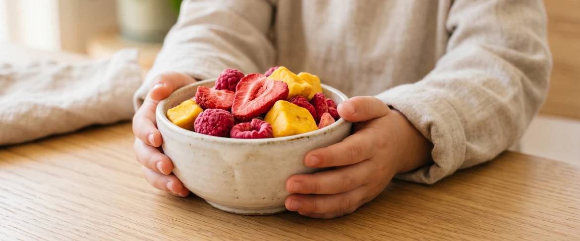 Freeze dried fruit for children – healthy snack in a bowl