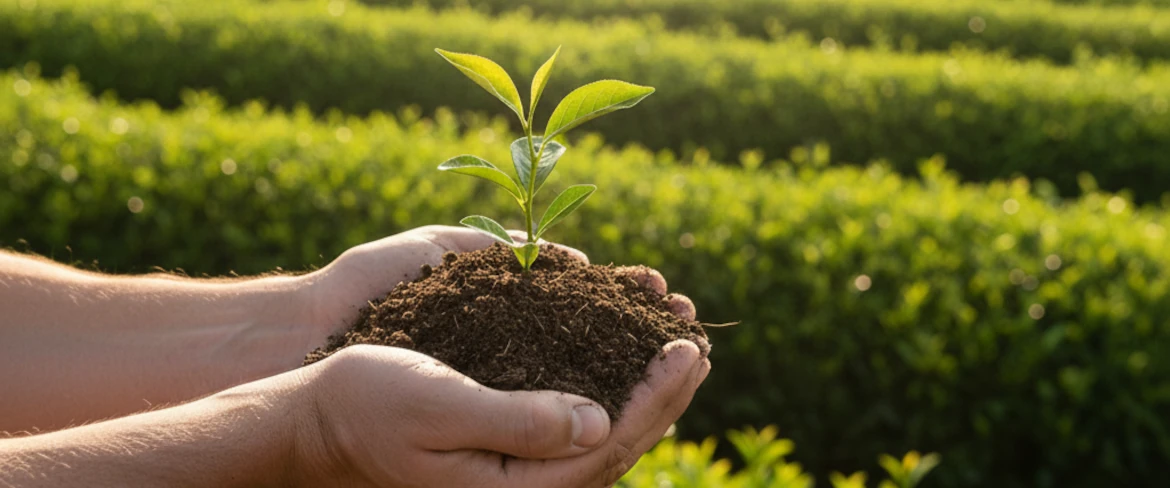 Cultivation of organic products and organic food – natural yerba mate and tea plantations in sunlight