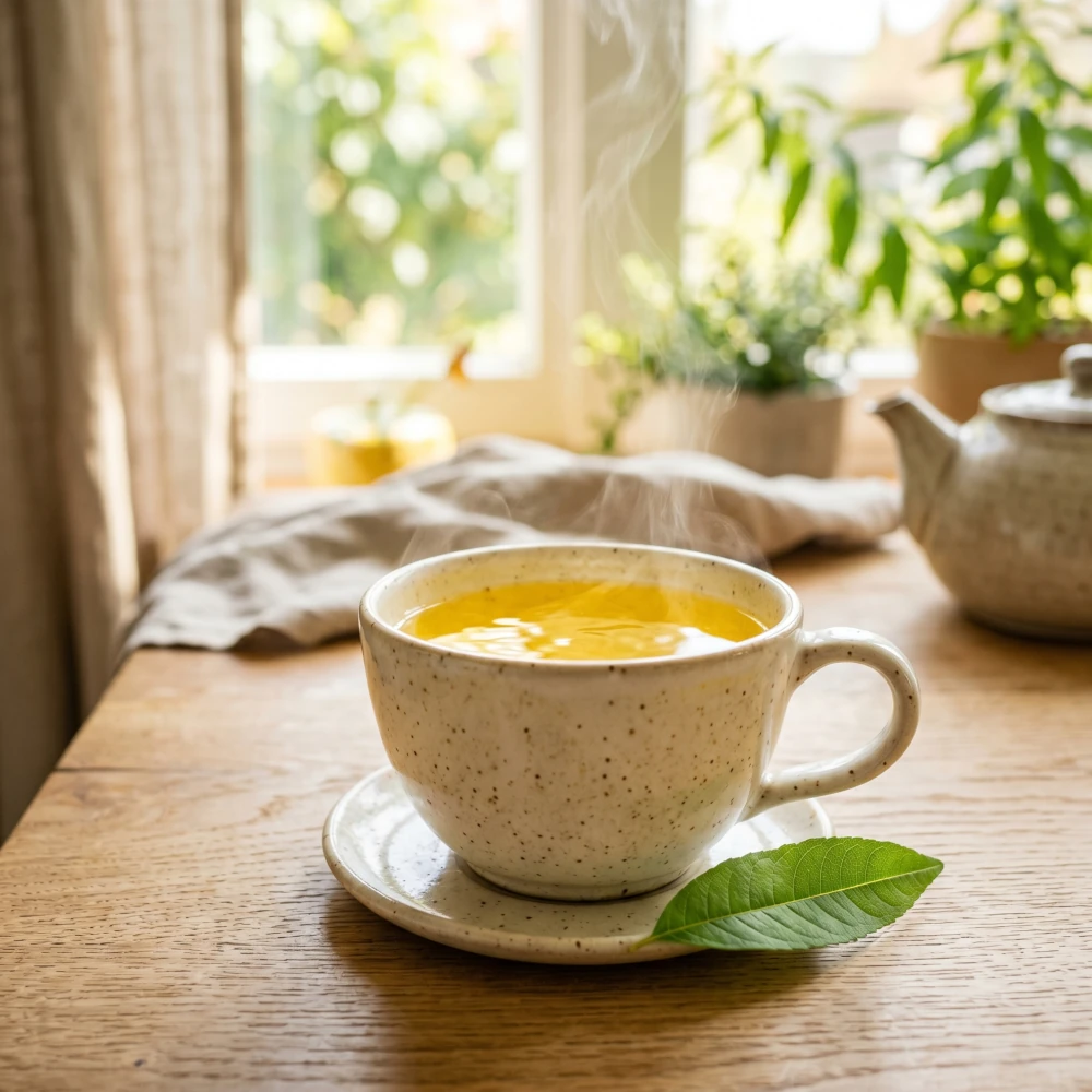Brewed verbena tea in a mug