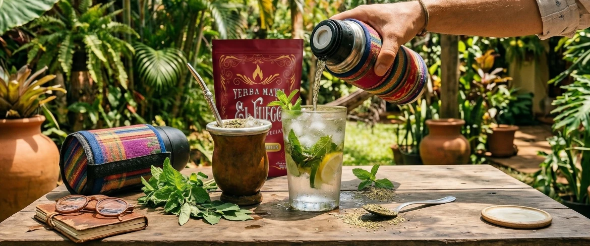 Tereré – tea from Paraguay served cold, refreshing Paraguayan yerba mate with herbs and citrus