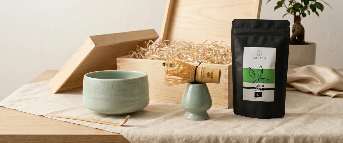 Matcha gift set – matchawan, chasen and matcha tea in packaging