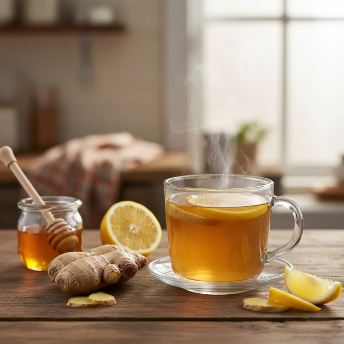 Ginger tea with honey and lemon
