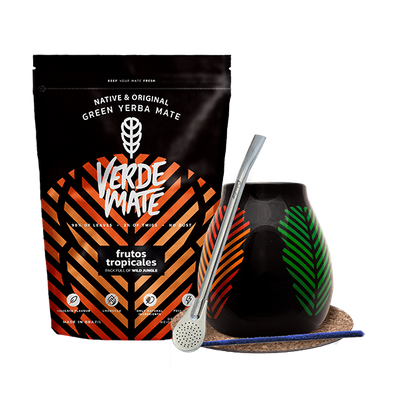 Yerba Mate Set: Verde Mate Frutos Tropicales 500g + Calabash + Bombilla