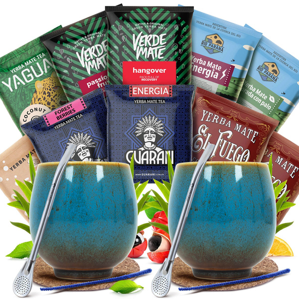 Yerba Mate Set FOR TWO Calabash Bombilla