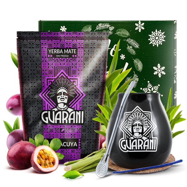 Gift Set Yerba Mate Guarani Maracuya Calabash + Bombilla 500g
