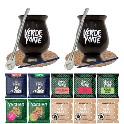 Set Bombilla Gourd for two  mate tea 10x50g