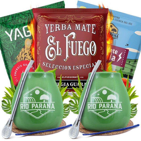 Yerba Mate Energia Set FOR TWO Calabash Bombilla