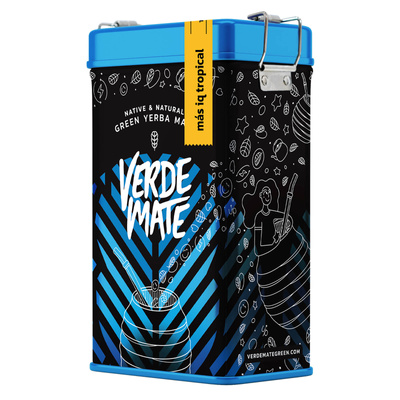 Yerbera – Tin can + Verde Mate Green Más IQ Tropical 0.5kg
