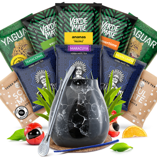 Yerba Mate Starter Set Calabash Bombilla 10x50g