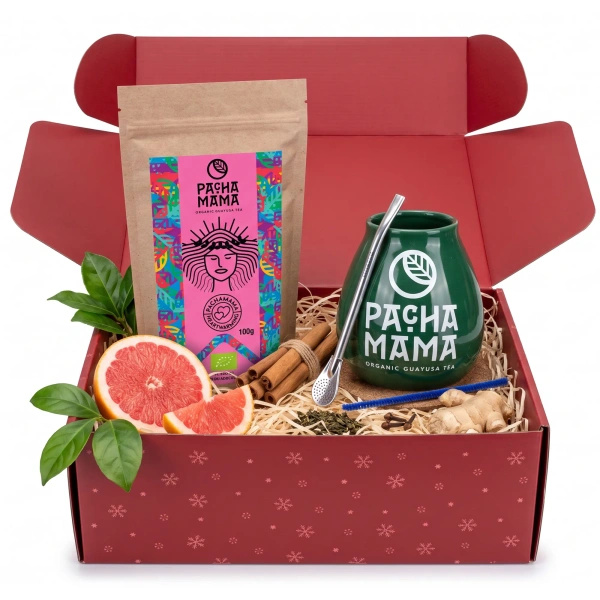 Christmas Gift Set Guayusa Pachamama Heartwarming 100g + Gourd and Bombilla