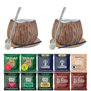 Yerba Mate Set 10x50g 2x Calabash + 2x Bombilla