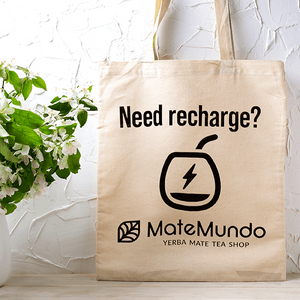 Bag with MateMundo logo - "Need recharge?"
