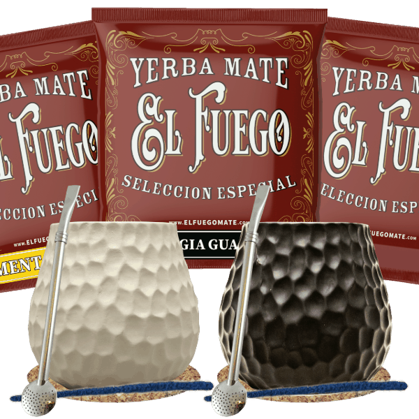 Yerba Mate Set for Two: samples El Fuego 3x50g + 2x Calabash + 2x Bombilla