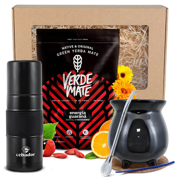 Yerba Mate Gift Set: Verde Mate Energía Guaraná 0.4kg + Yerbomos X + Mate Gourd + Bombilla