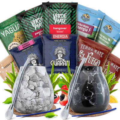 Yerba Mate Set FOR TWO Calabash Bombilla
