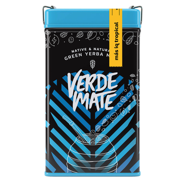 Yerbera – Tin can + Verde Mate Green Más IQ Tropical 0.5kg