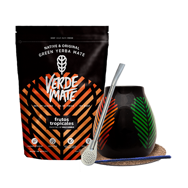 Yerba Mate Set: Verde Mate Frutos Tropicales 500g + Calabash + Bombilla