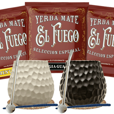 Yerba Mate Set for Two: samples El Fuego 3x50g + 2x Calabash + 2x Bombilla