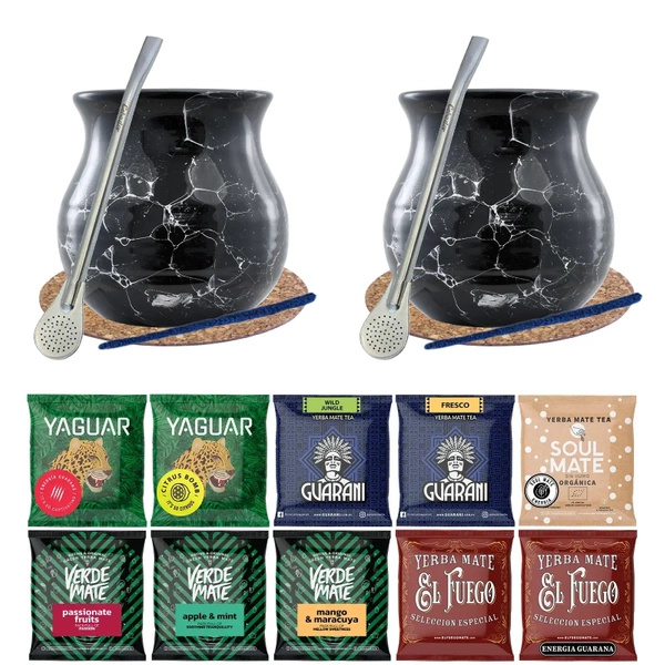 Yerba Mate Set 10x50g 2x Calabash + 2x Bombilla
