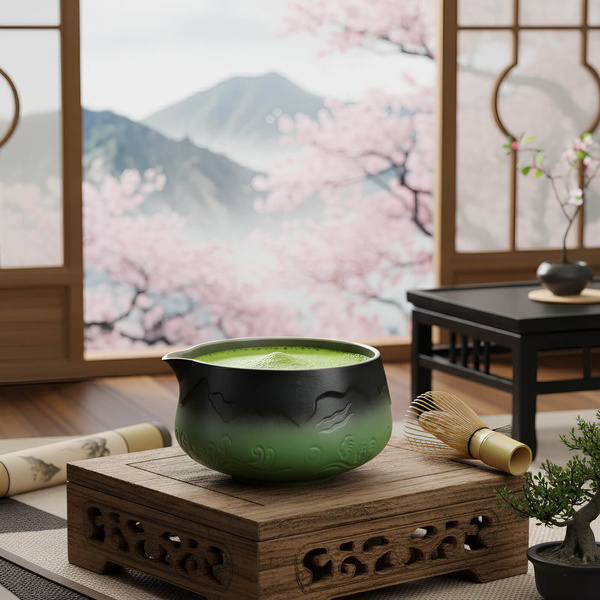 Matchawan – Ceramic Matcha Bowl with Spout – Mountain (green)