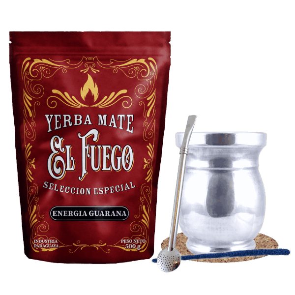 Yerba Mate Set: El Fuego Energia Guarana 500g + Palo Santo + Bombilla