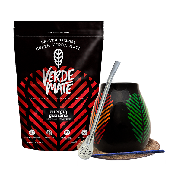 Yerba Mate Set: Verde Mate Energía Guaraná 500g + Calabash + Bombilla