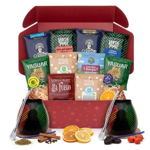 Christmas Yerba Mate Gift Set for Two: Samples 10x50g + 2x Gourd Samba and 2x Bombilla
