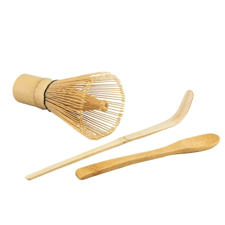 Bamboo matcha tea accessory set: chasen whisk + chashaku scoop + spoon
