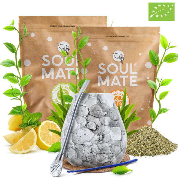 Yerba Mate Set Soul Mate Organica 2x500g 1kg Calabash + Bombilla