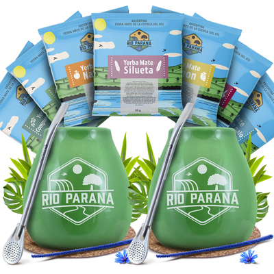 Yerba Mate Rio Parana Set FOR TWO Calabash Bombilla