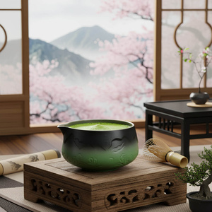 Matchawan – Ceramic Matcha Bowl with Spout – Mountain (green)