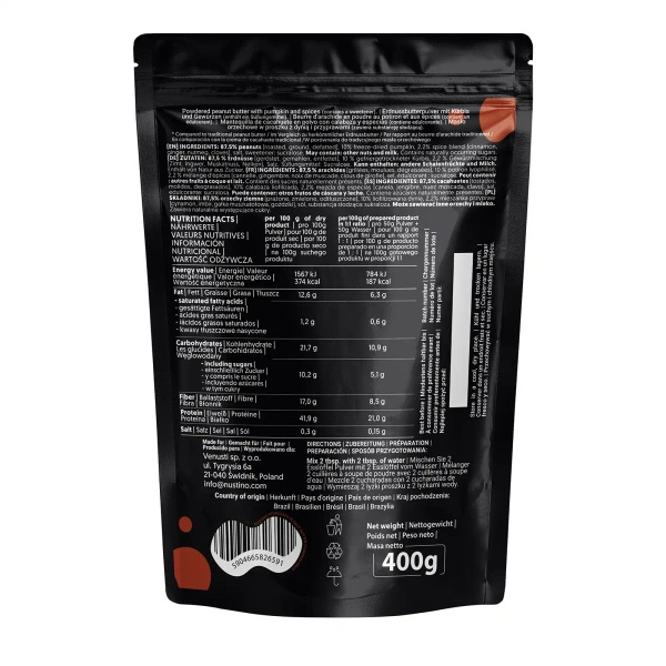 Nustino – Powdered Peanut Butter – Pumpkin Spice (no sugar added) 400g