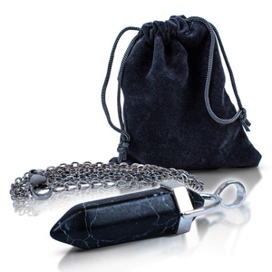 Pendant with Black Turquoise in pouch + chain