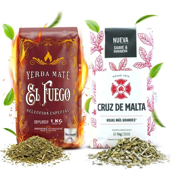 Yerba Mate Elaborada Set: El Fuego 1kg + Cruz de Malta 1kg