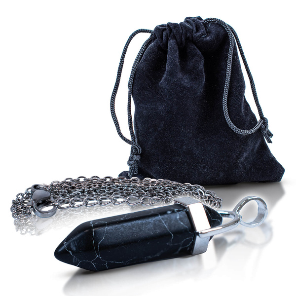 Pendant with Black Turquoise in pouch + chain