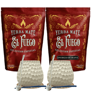 Starter Set for Two Yerba Mate El Fuego 2×500g + 2× Mate Gourd + 2× Bombilla