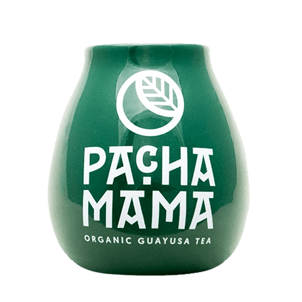 Green ceramic mate cup with Pachamama logo 350ml