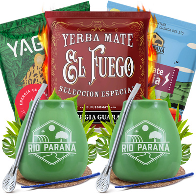 Yerba Mate Energia Set FOR TWO Calabash Bombilla