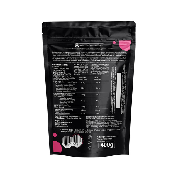 Nustino – Powdered Peanut Butter – Raspberry (no sugar added) 400g